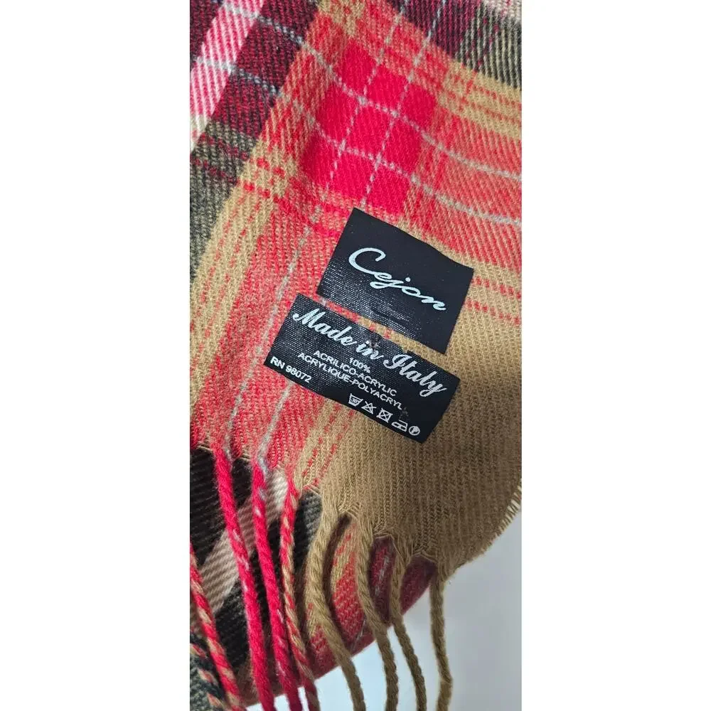 Cejon Scarf Womens Plaid Fringe Made in Italy Soft Acrylic Wrap Shawl 11x64